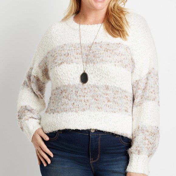 Maurices Sweaters - Stripe Lantern Sleeve Pullover Sweater